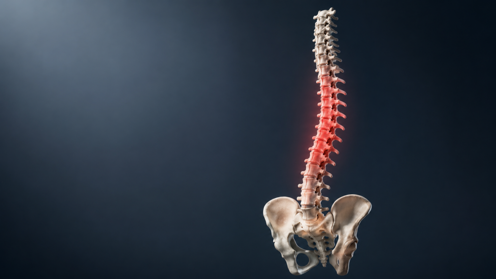 Omurga ve pelvis üç boyutlu anatomik görseli (temsili)